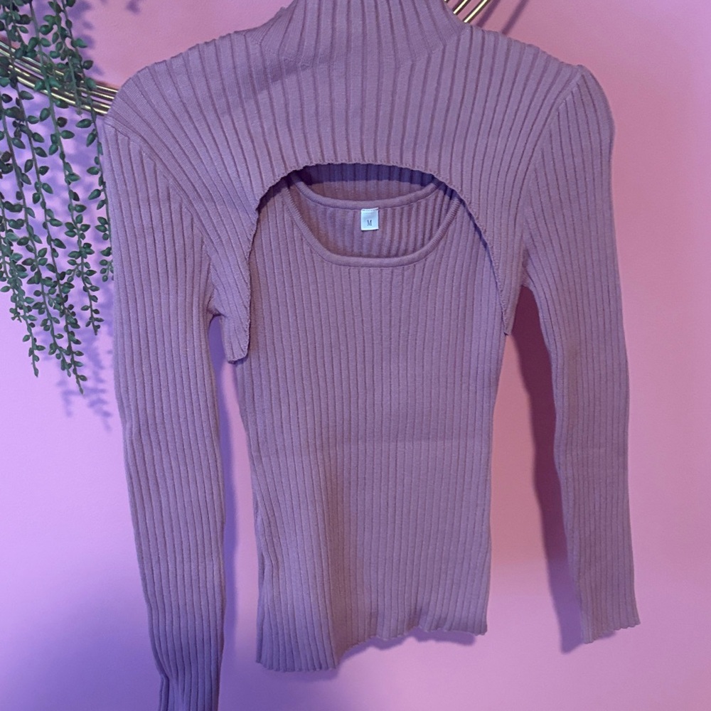 Ribbed Long Sleeve Top - Purple